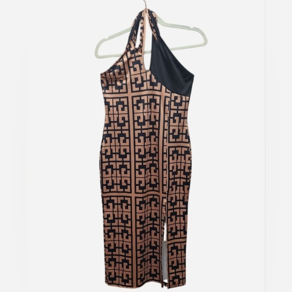 SHEIN Strapless Geometric Dress - Black and Tan